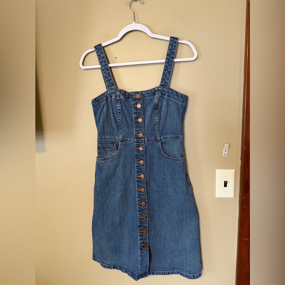 Madewell Button-Front Denim Jumper Dress - Picture 2 of 8